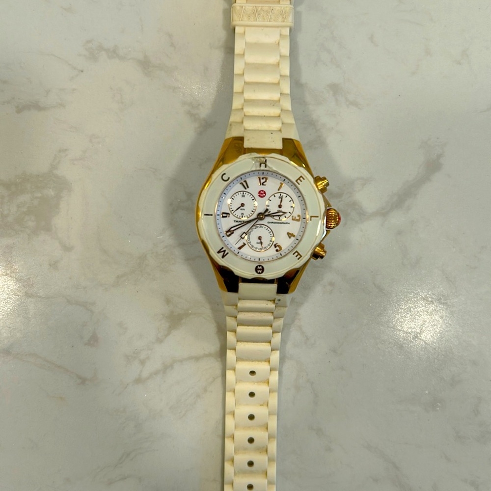 Michele Tahitian Jelly Bean Gold Tone Chrono Watch
